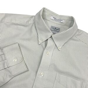 LL Bean Button Down Shirt Mens 17-36 Green Striped Wrinkle Resistant Cotton
